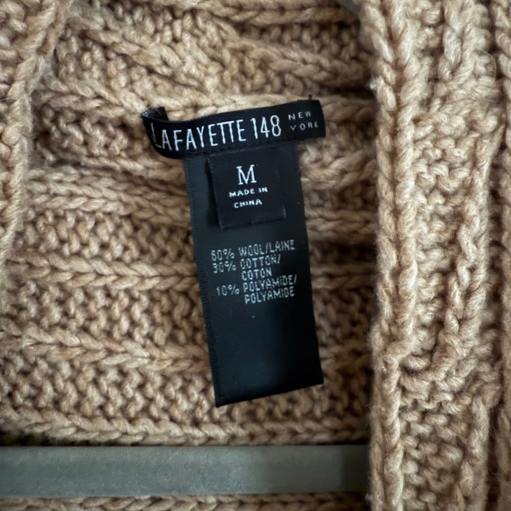 LAFAYETTE 148 Cable Knit Drape Cardigan‎ Chunky Warm Sweater Taupe Medium - Picture 4 of 4